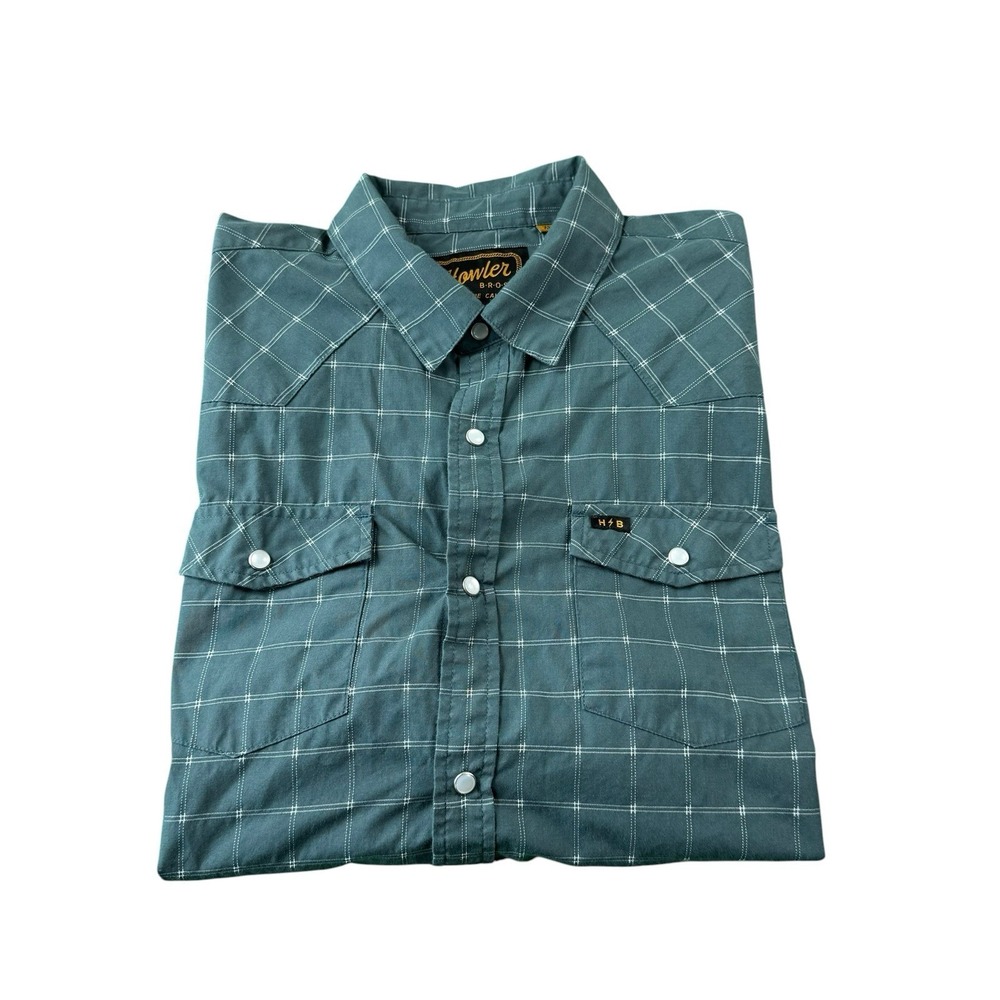 Howler Brothers Blue White Checked Pearl Snap Western Shirt Size XL